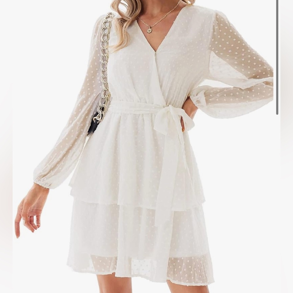 Long sleeve white ruffle dress